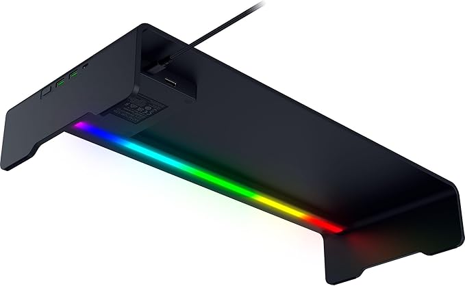 Razer Monitor Stand Chroma: 4 Port Hub - USB A 3.2 USB C 3.2 HDMI 2.0 - Ergonomic Height - Durable Aluminum Supports Up to 44 lbs - Organize Storage Shelf - Remappable RGB Buttons - Chroma RGB