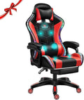 Gaming Chair with RGB LED Lights Ergonomic Massage Computer Gaming Chair with Footrest and Bluetooth Speakers High Back Video Game Chair with Swivel Seat Headrest and Lumbar SupportRed