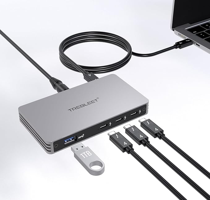 TREBLEET Slim Thunderbolt 4 Hub with 85W Charging Single 8K or Dual 4K Display Compatible with Thunderbolt 3/USB4 MAC OS &amp Windows OS with Four 40Gbps Thunderbolt 4 Ports One USB A 3.2 Gen2 Po