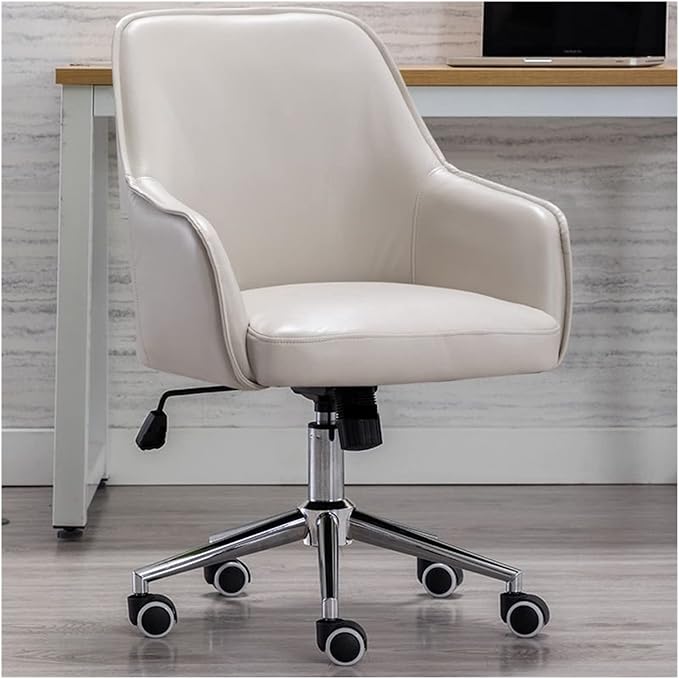 Adjustable Office Computer Chair with Armrest Leather Office Chair for Furniture Home Bedroom Study Computer Swivel Gaming(Rice)