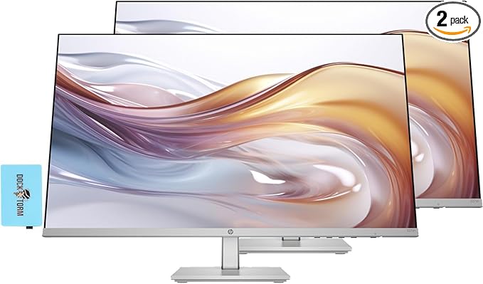 HP 27 FHD IPS (1920x1080) Height Adjust Monitor (Replaces M27h) Bundle w/Docztorm Dock 2X HDMI VGA 3-Sided Micro-Edge Bezel Ideal for Home &amp Business Black/Silver (2026 Latest Model) (2 Pack