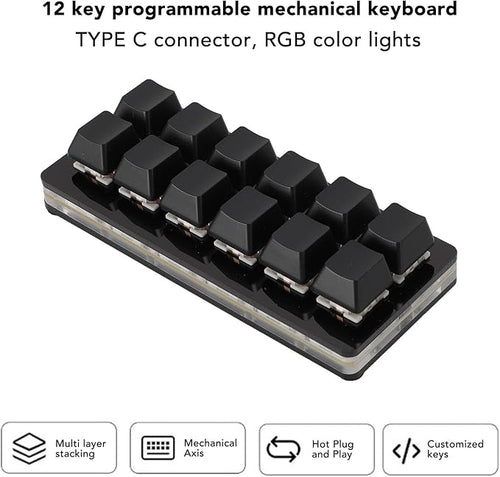 12 Key USB Mini Keyboard with Programmable MacrosUSB Type C Wired Programmable RGB Custom One Handed Gaming Keyboard Mechanical Red Switch Gaming Keyboard OSU Keypad for PC