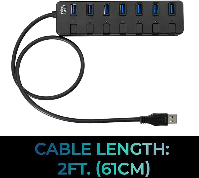 Adesso 7-Port USB 3.0 Hub with Individual Power Switch &amp Power Adapter