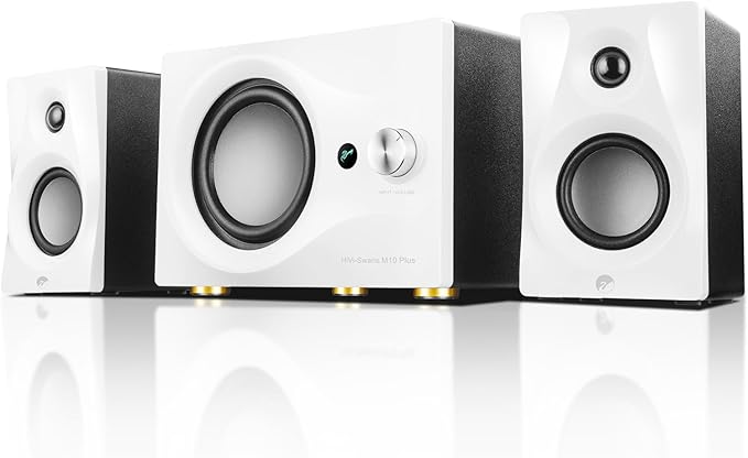 HiVi-Swans M10 Plus White Bookshelf Speaker Bluetooth Powered Computer Speakers with Subwoofer 2.1 Home Speakers Stereo System – 60W RMS – AUX Audio