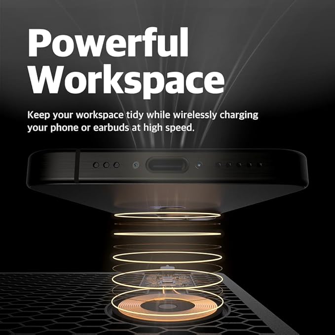 POUT H3 Wireless Charging Mouse Pad – Qi-Enabled Fast Charger Built into Sleek Desk Mat Compatible with Phones Earbuds &amp More(Dust Gray)