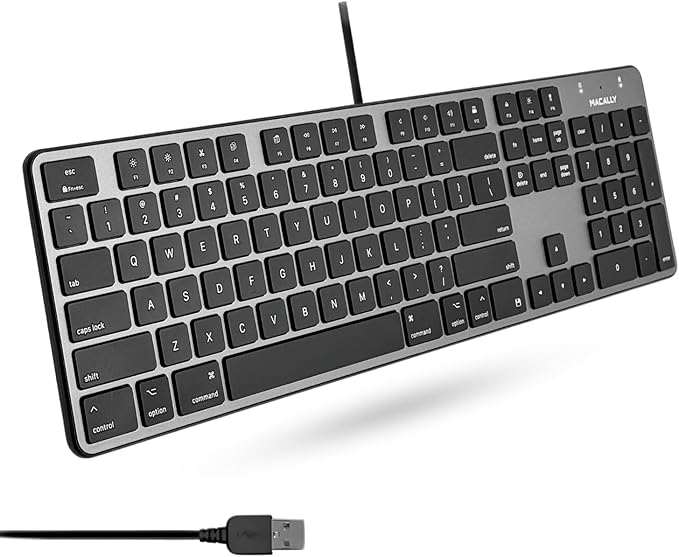 Macally Slim USB Wired Keyboard for Mac - Compatible Full Size Apple Keyboard with 104 Key Layout &amp 16 Shortcut Keys - Scissor Keycaps for Tactile Typing for Mac mini MacBook Pro/Air iMac