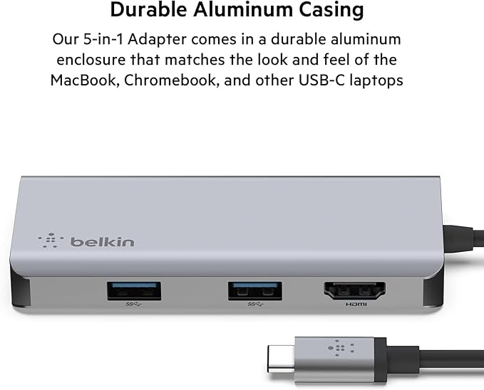 Belkin USB-C Hub 5-in-1 MultiPort USB-C Docking Station for MacBook &amp Windows w/ 4K HDMI 1.4 2x USB-A 3.1 SD 3.0 &amp Micro SD 3.0 &amp 5Gbps Data Transfer for Home Office &amp Travel P