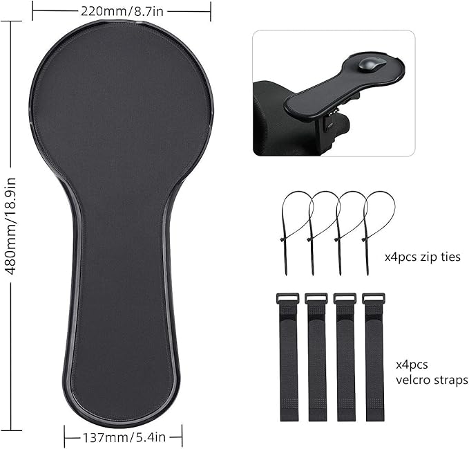 Ergonomic Adjustable Arm Rest Mouse pad for Chair Mouse Extension Platform Tray with Mouse Baffle to Prevent Falling Attaches to Chair Black (Black（YYLL8326）)
