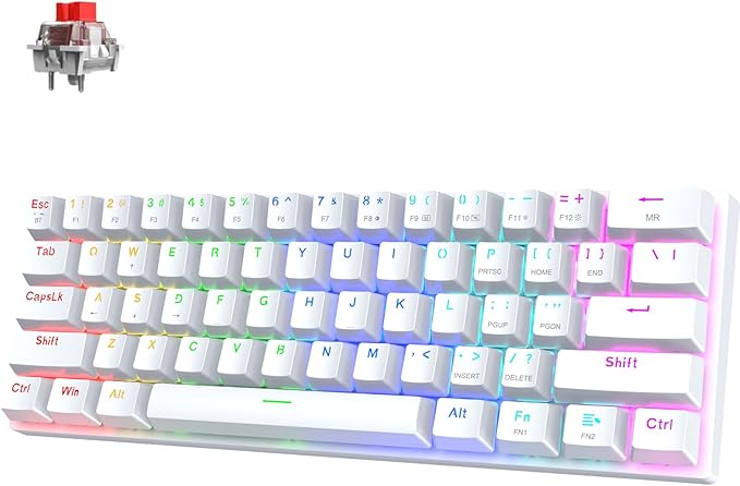 Pauroty 60% Wireless Creamy Keyboard Triple Mode 2.4G/USB-C/Bluetooth Gaming Keyboard RGB Backlit Linea Red Switches Creamy Sounding 61 Keys Rechargeable Mini Wireless MechanicalKeyboard