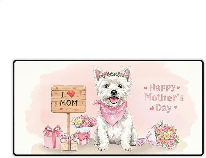 Happy Mother's Day Toy Fox Terrier Love Dog Mom Heart Flower Desk Mat Full Keyboard Mouse Pad Dog Lover Large Mousepad 12004
