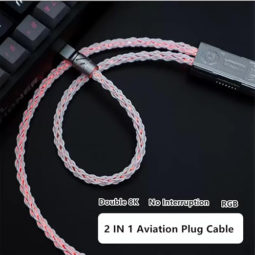 2-in-1 USB C Dual 8K Mechanical Keyboard Magnetic Axis Cable 6mm Thick Braided RGB Flash Cable No Interruption Metal Plug for Mechanical Keyboards/Mice/Hubs USB-C to USB-A1.5Meter (Pink)