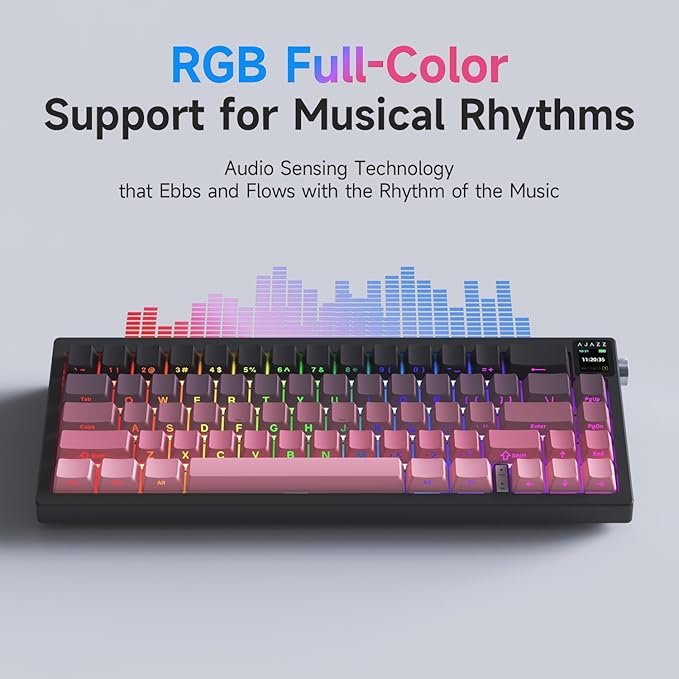 AJAZZ AK650 65% Layout Hot Swappable Gaming Mechanical Keyboard 0.85” TFT Color Display|Knob | Wired | Wireless 2.4G (Side Engraved Pink)