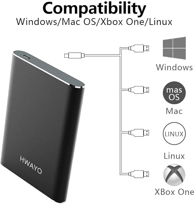 1TB Portable External Hard Drive USB3.1 Gen 1 Type C Ultra Slim 2.5'' HDD Storage Compatible for PC Desktop Laptop Mac Xbox One (Black)