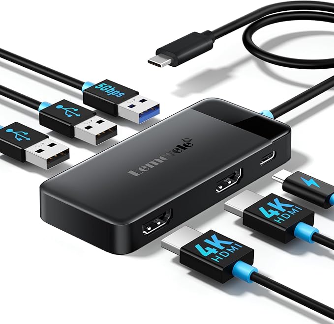 Lemorele Docking Station Dual Monitor USB C Hub Multiport Adapter w/2 HDMI 4K 5Gbps USB3.0 &amp 2 USB2.0 100W PD Charging - USB C Dock for Laptop Dell/HP/Surface(MacOS only Supports SST Mode)