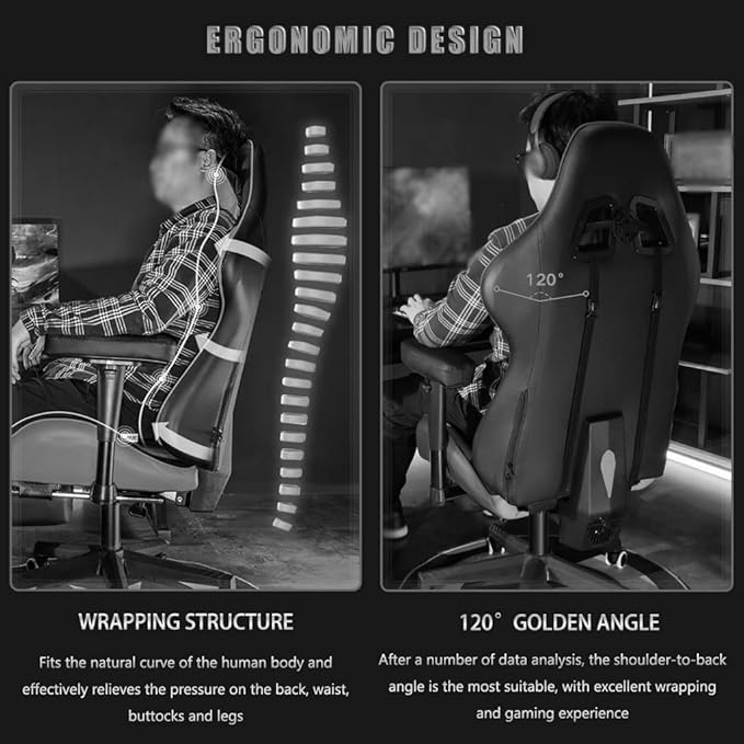 Gaming Chair with Footrest 90°-155°Comfortable Reclining Gamer Chair Ergonomic Lazy Backrest Racing Chair Load Bearing 190kg/418.9lbs (Color : Geometric Color Size : 121-131 * 50cm)