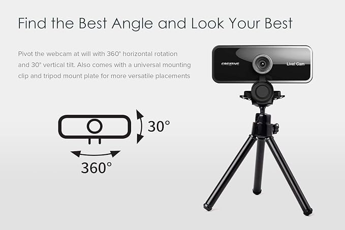 Creative Live! Cam Sync 1080p Full HD Wide-Angle USB Webcam with Dual Built-in Mic Privacy Lens Cap Universal Tripod Mount High-res Video Calling Recording and Streaming Camera for PC or Mac