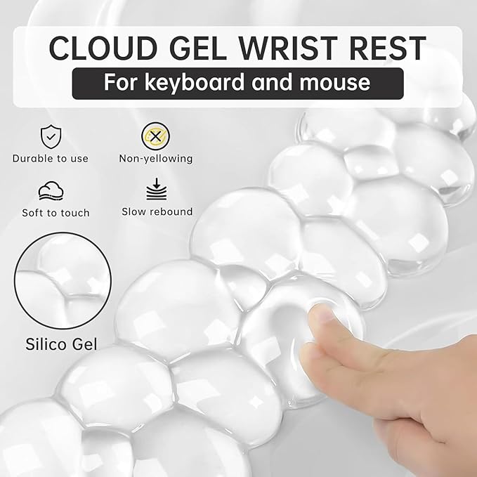 Mouse Pad with Wrist Rest Soft Cloud Gel Keyboard Mouse Pad Set with Hand Wrist Support Cute Non Slip Office Desk Accessories for Comfort/Pain Relief/Computer/Laptop (Green Cloud)