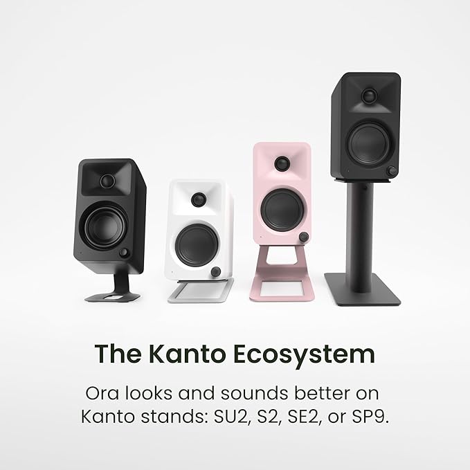 Kanto ORAMB 100W Powered Reference Desktop Computer Speakers with Bluetooth 5.0 and USB-C Input | Bi-Amplified | 100 Hz Automatic Crossover | Reference Quality Sound | Pair | Black