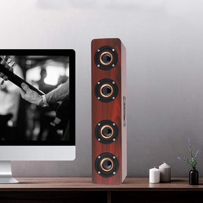 Wooden Bluetooth Speaker 12W TV Computer Speaker Sound with 4 Bass Subwoofer Support Bluetooth AUX TF Card FM(#1)