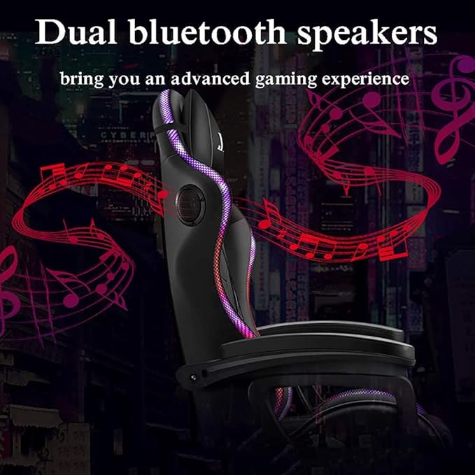 Full Massage Gaming Chairs with Footrest LED Gamer Chair with Speakers and Lumbar Support PU Leather Racing Swivel Rocker Office Chairs for Adults and TeensWhite