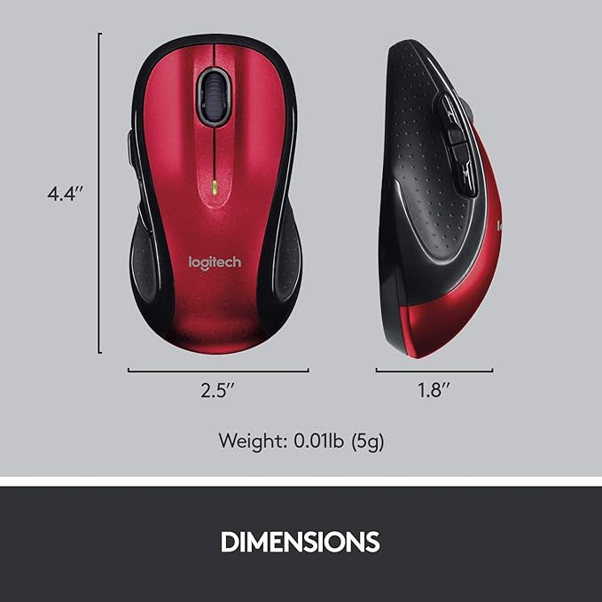 Logitech M510 Wireless Computer Mouse – Comfortable Shape with USB Unifying Receiver with Back/Forward Buttons and Side-to-Side Scrolling - Red