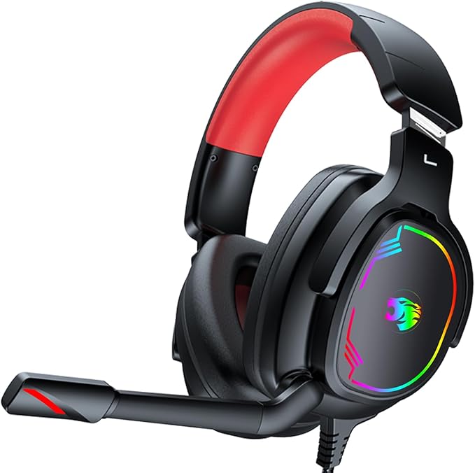 Gaming Headset for PC/PS4/PS5/Xbox One/Switch Stereo Surround Sound Gaming Headphones with Noise Canceling Flexible Mic Computer Headset with 3.5mm Jack &amp RGB Light(Red)