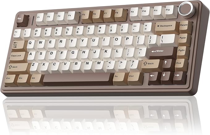 AULA F75 75% Wireless Mechanical Keyboard Hot Swappable Creamy Keyboard Pre-lubed Linear Switches 2.4GHz/Type-C/BT5.0 RGB Backlit Gaming Keyboards(White&ampBrown)