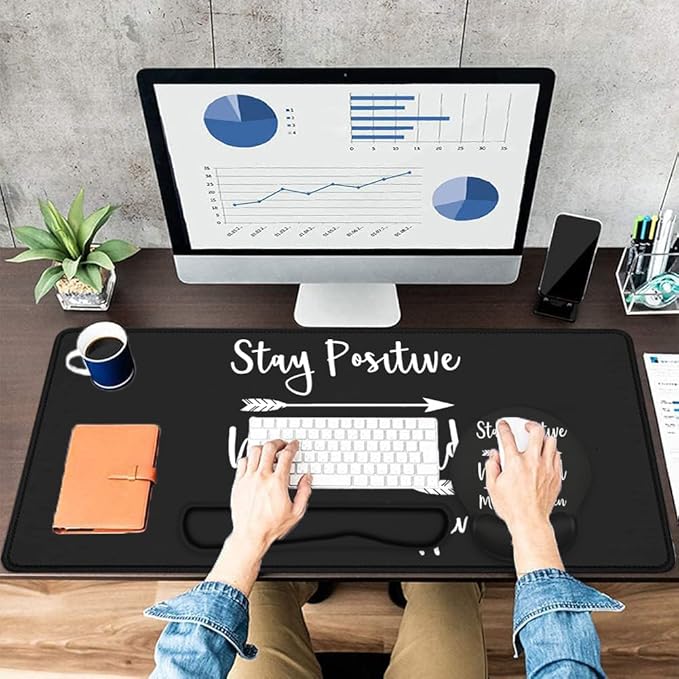 LATEEFAH Mouse Pad with Wrist Rest Large Mouse Pad Ergonomic Gaming Desk Pad Keyboard Wrist Rest Set 4-in-1 Desk Mat Keyboard Mat for Home Office