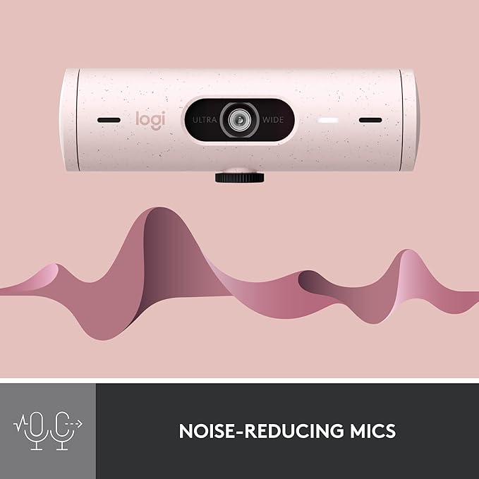 Logitech Brio 500 Full HD 1080p Webcam with Auto Light Correction Dual Noise Reduction Mics Privacy Cover Works with Teams Meet Zoom - Rose