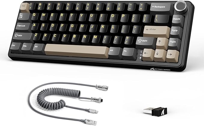 ATTACK SHARK X66 60% Wireless Mechanical Gaming Keyboard with Volume Knob Gasket Hot Swappable Custom Keyboard PBT Keycaps Tri-Mode USB-C/BT5.0/2.4G RGB with Coiled Cable - Star Black