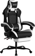 Gaming Chair with MassageErgonomic PC Gaming Chair with Footrest Comfortable Headrest and Lumbar SupportHigh Back PVC Leather300LBS (Black White)