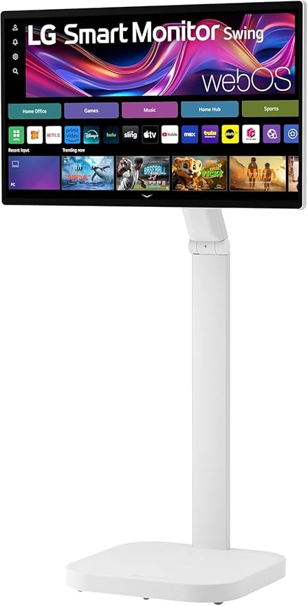 LG Swing 31.5 32U889SA 4K UHD IPS Smart Monitor Eyecare with Touchscreen Rolling Stand webOS AirPlay 2 + Screen Share Built-in Speaker HDMI USB-C 65W Tilt/Height/Swivel/Pivot Stand White