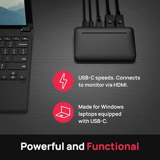 Brydge Stone Lite USB Hub Docking Station | Windows Only | Dual 4K Displays. HDMI Out. USB-C Speeds. 5 Ports | (Black)