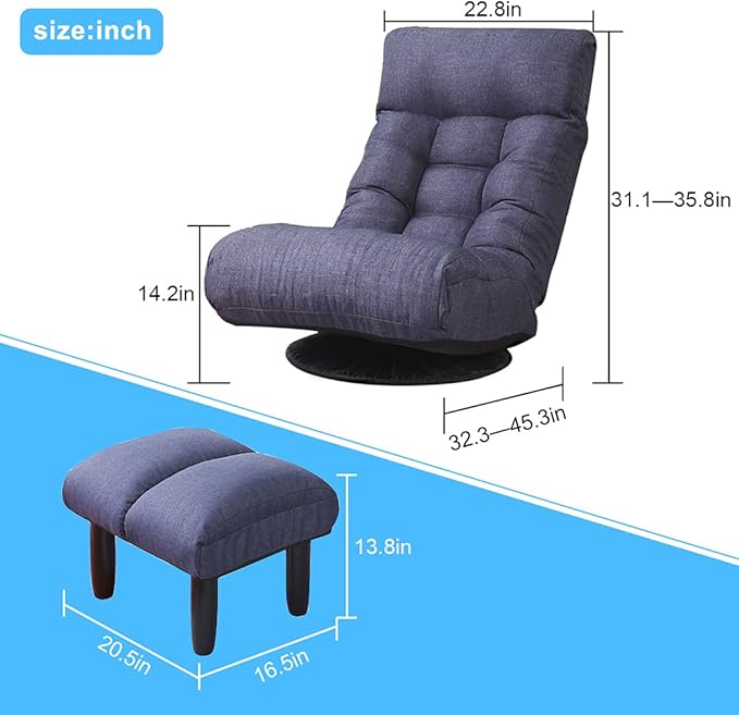 Chaise Lounge Indoor with Ottoman 360° Swivel Video Game Chairs Folding Chair Indoor with Adjustable Backrestwith Floor Gaming Chair for Bedroom Living Room Floor Sofa Navy Blue