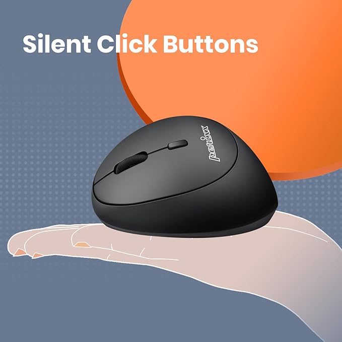 Perixx Perimice-719L Left Handed Wireless Vertical Mouse Portable Size for Laptops Computer 3 Level DPI (Pack of 2)