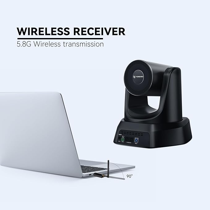 TONGVEO AI Wireless PTZ Camera System with Auto Tracking Built-in Receiver &amp Bluetooth Speakerphone 5.8GHz 1080P 60fps Conference Camera with 3X Optical Zoom for Church Zoom OBS Meetings