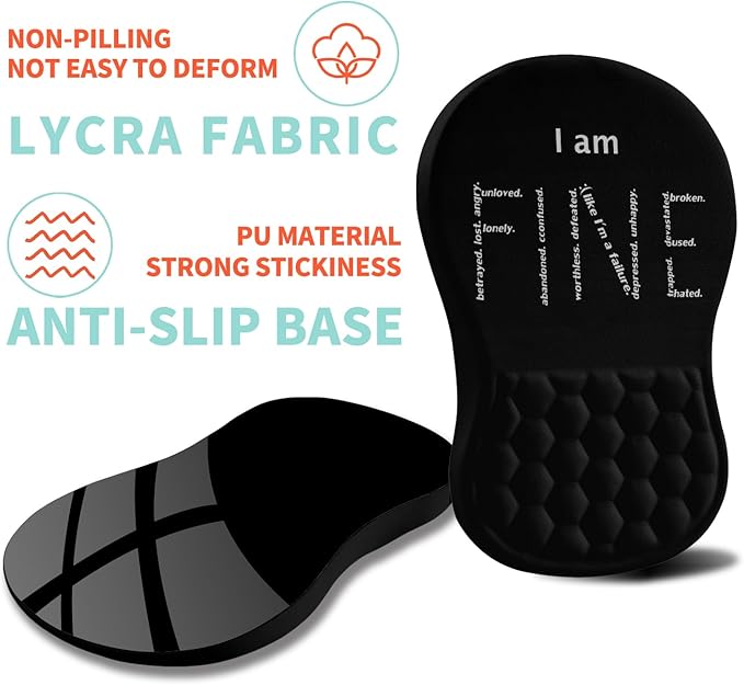 Ergonomic Mouse Pad Wrist Support with Memory Foam Massage Bulge Carpal Tunnel Pain Relief Mousepad Wrist Rest for Mouse(12x8 inch I Am Fine)