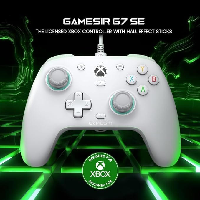 GameSir G7 SE Plud and Play Controller with Hall Effect Joysticks/Hall Trigger Anti-Drift Wired Gamepad for Xbox Series X|S Xbox One &amp Windows 10/11 3.5 mm Audio Jack - White