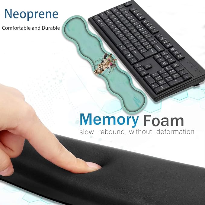 Keyboard Wrist Rest + Mouse Wrist Rest + Coaster + Invisible Hook Set Ergonomic Mouse Pad Wrist Pain Relief and Non-Slip Base Design Suitable for Office and Home Green Rustic Wood and Giraffe
