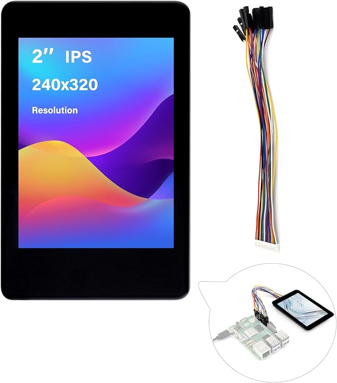 2inch IPS Touch Screen Compatible with Raspberry Pi 5/4B/3B+/3B/Pi Zero/Zero W/Pi Zero 2W/Pico/Pico W/Pico 2/Pico 2W/ ESP32 240x320 Resolution Capacitive Touch LCD Display I2C SPI Interface