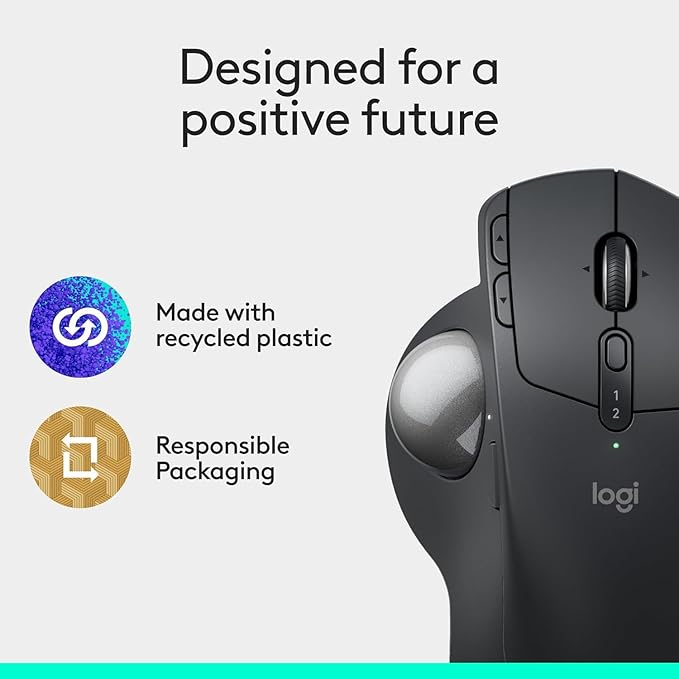 Logitech MX Ergo S Wireless Trackball Mouse 2.4 dpi Laser Sensor 6 Programmable Buttons 4-Way Scroll Wheel for PC/MAC Bundle with Mouse Pad (Black) + Microfiber Cleaning Cloth