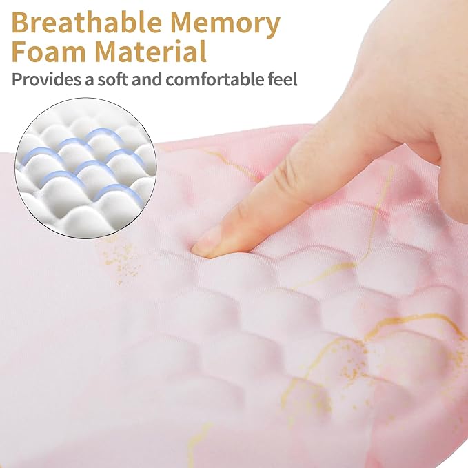 L-SPOUTTO Mouse Pad Wrist SupportErgonomic Mouse Pad with Wrist RestComputer Mouse Pads Pain Relief Keyboard Wrist Rest with CoasterComputer Mouse Pad for Laptop Keyboard Office-Pink Marble