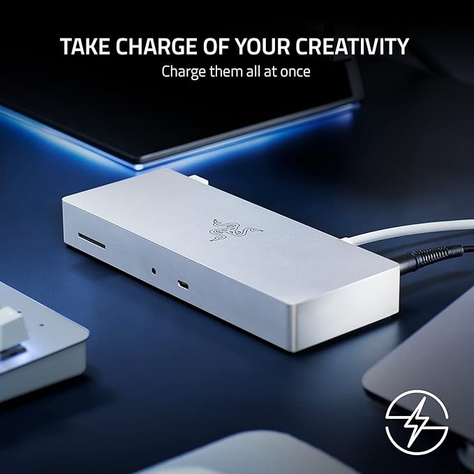 Razer Thunderbolt 4 Dock: 10 Ports in 1 - Dual 4K or Single 8K Output - USB A and C Hub 2.5 GbE Thunderbolt 3 Mac and PC Compatible - Thunderbolt 4 Certified - Passthrough Charging - Mercury White