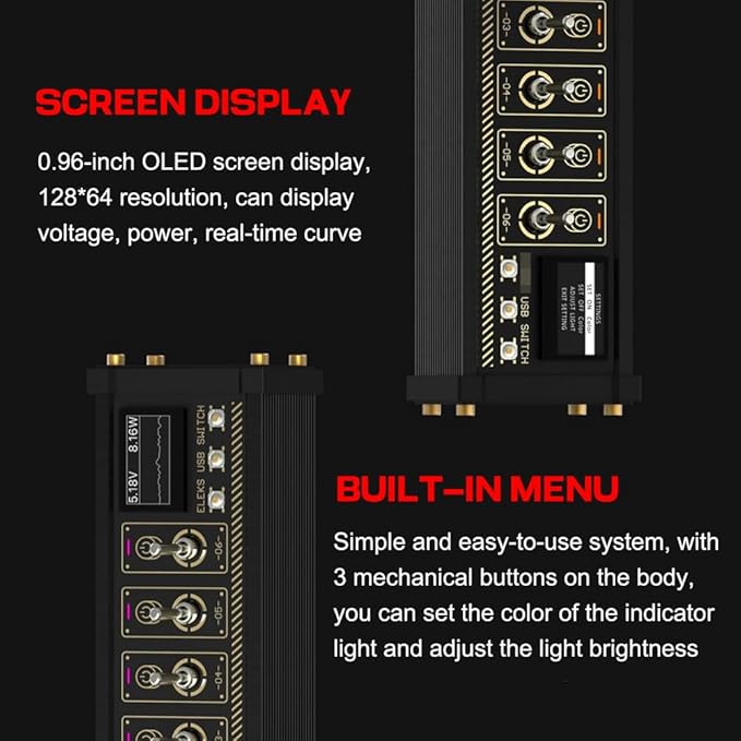 8 Ports USB C Splitter 8 Port USB Docking Station with 1.54-Inch IPS Color Screen 10 Levels Brightness Adjustment for Phones Tablets and Gadgets
