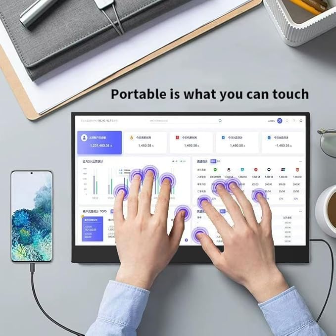cjc 18.5 FHD Portable Touch Screen Monitor with Kickstand - USB C HDMI External Travel Display for Laptop Phone Gaming Console Second Screen (18.5” 120Hz)