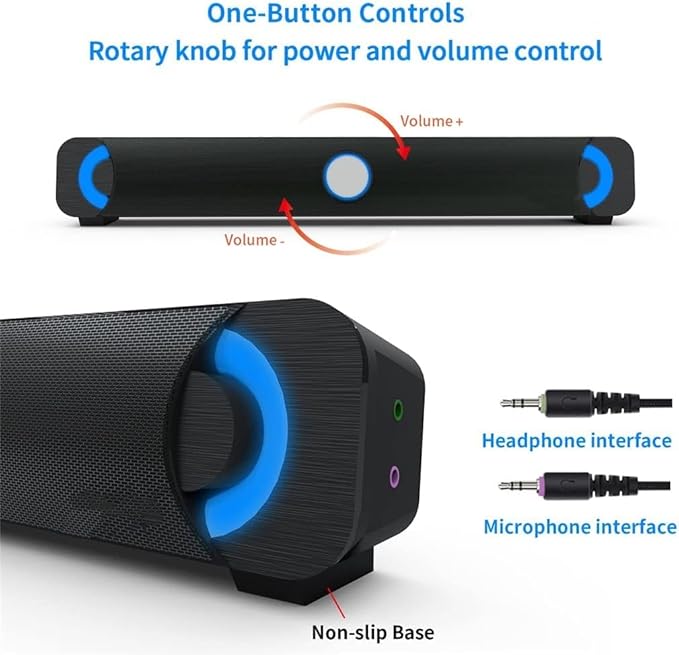 Computer Speakers for Desktop Stereo Soundbar 10W Computer Speaker USB 3.5mm Wired Speaker Stereo Sound Bar for Laptop Computer Phones