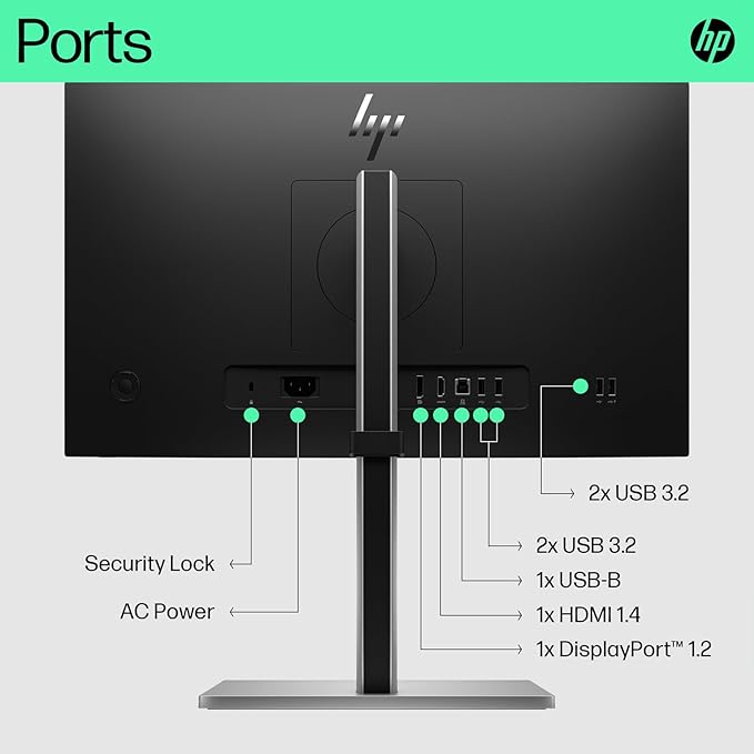 HP 22 FHD IPS Monitor with 5ms Response Time Anti Glare Flicker Free VESA Mount (100 x 100mm) Displayport HDMI &amp Dockztorm USB Port Expander Black/Silver Color 2 Pack