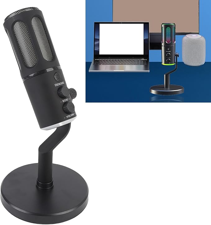 Yoidesu USB/XLR Dynamic Microphone for Podcast RGB Dynamic Gaming Streaming Mic with Adjustable Stand Headphones Jack Vocal Mic for Singing