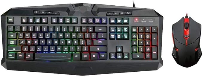 Gaming Mouse and Keyboard Set with Full KeysKeyboard Backlit Wired Gaming Keyboard Mouse ComboMechanical Keyboard Gaming Mouse with 7 LEDs As Lighting (1000/1600/2000 DPI Adjustable)