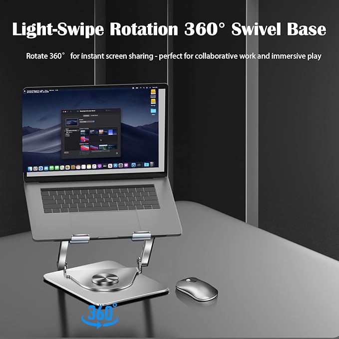 360° Rotating Adjustable Laptop Stand with Cooling Fan Foldable Dual-Bar Support Height Tilt Angle Cooling Laptop Stand for Desk Pad Laptop Riser Heat Dissipation Stand Fit 10-17.3 Device